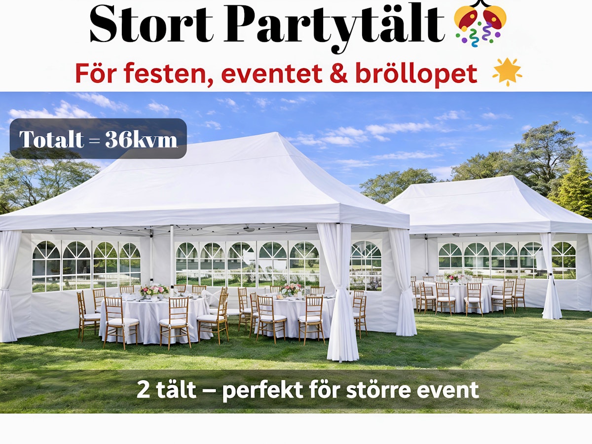 Partytält med väggar och stabil konstruktion.